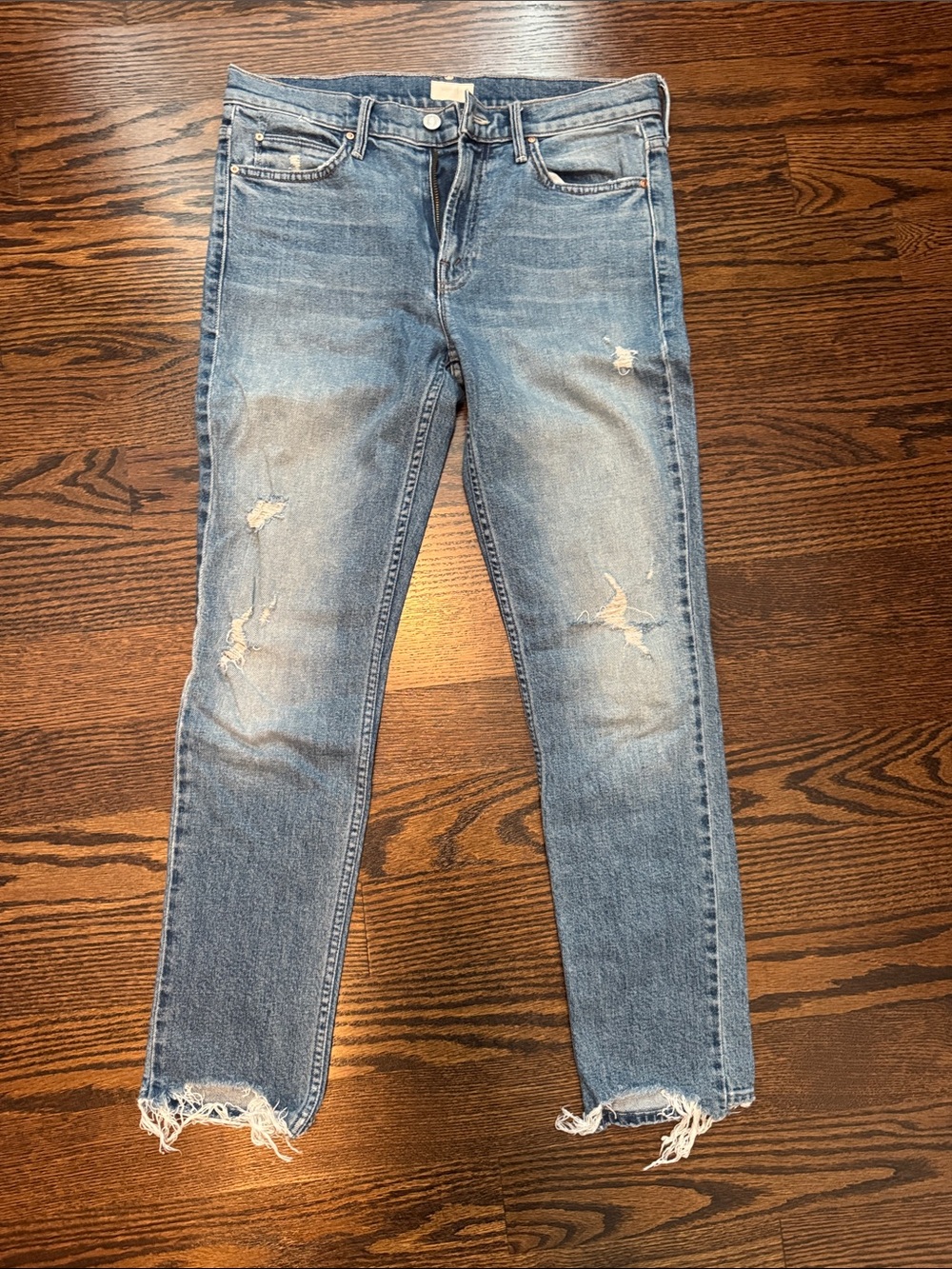 MOTHER Women's Skinny Jeans in Light Blue Distressed